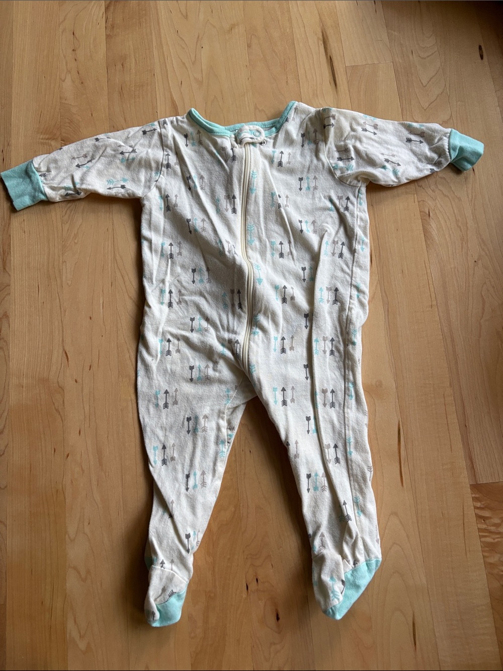 Gerber White Footed One-Piece with Aqua Trim and Arrow Print